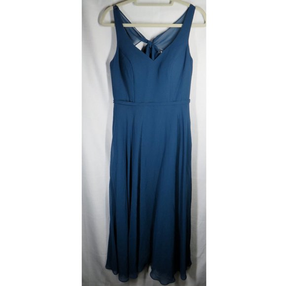 Azazie Teal ChiffonTie Back Long Formal Gown - Picture 1 of 13